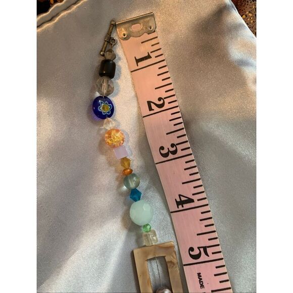 Colorful Long Beaded Statement Necklace Geometric Shapes Boho Retro Style Blue, - Picture 8 of 11